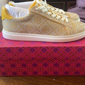 Tory Burch Yellow and Cream Patterned Sneakers